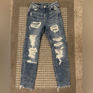 American Eagle Outfitters Blue Distressed Curvy Mom Jeans